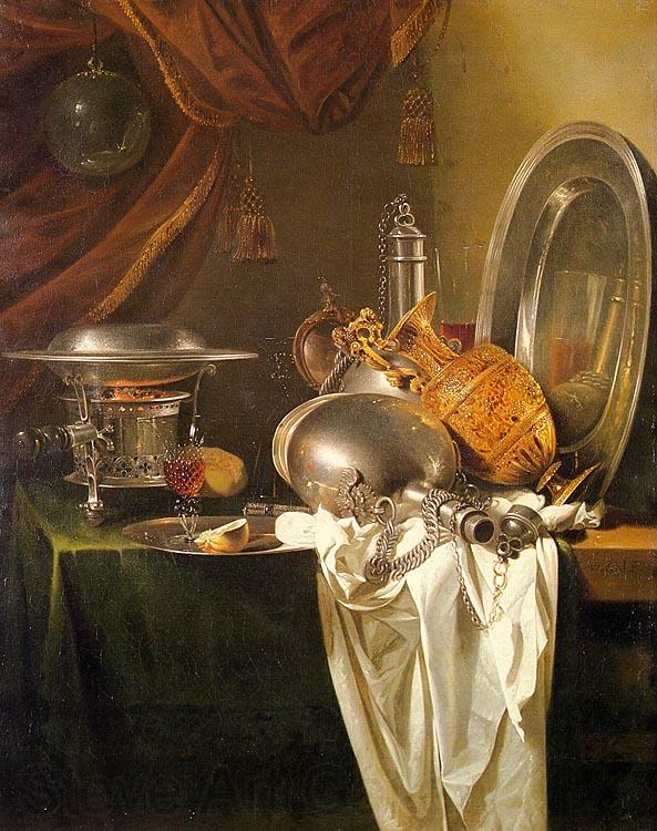 Willem Kalf Still Life with Chafing Dish, Pewter, Gold, Silver and Glassware Spain oil painting art